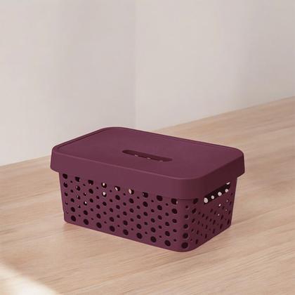 Imagem de Kit 2 Cestos Organizadores com Tampa 4,5 Litros 26x18x11 Caixa Organizadora Multiuso Rattan