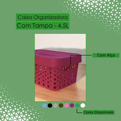 Imagem de Kit 2 Cestos Organizadores com Tampa 4,5 Litros 26x18x11 Caixa Organizadora Multiuso Rattan