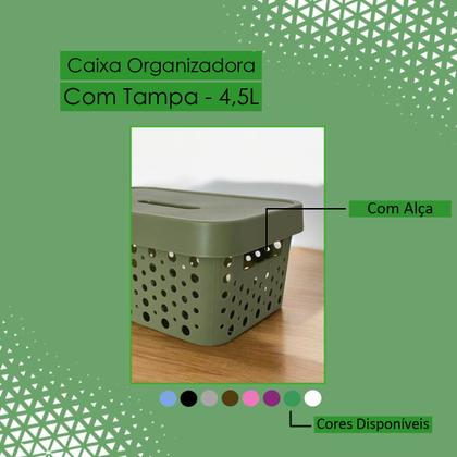 Imagem de Kit 2 Cestos Organizadores com Tampa 4,5 Litros 26x18x11 Caixa Organizadora Multiuso Rattan