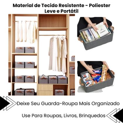 Imagem de Kit 2 Cestos Organizadores Dobráveis 25L Alça Caixa Multiuso Guarda-Roupa Armários Lavanderia Armazenamento de Brinquedo