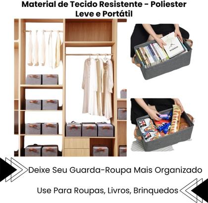 Imagem de Kit 2 Cestos Organizadores Dobráveis 25L com Alça Caixa Multiuso para Guarda-Roupa Gavetas Lavanderia e Brinquedos Estru