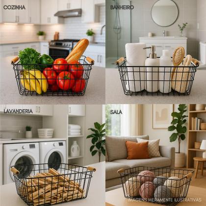 Imagem de Kit 2 Cestos Organizadores Multiuso Fruteira Porta Objetos