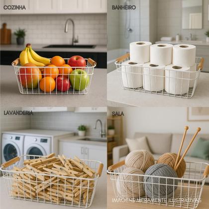 Imagem de Kit 2 Cestos Organizadores Multiuso Fruteira Porta Objetos