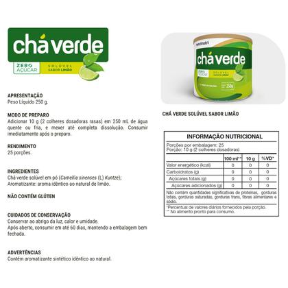 Imagem de Kit 2 Chá Verde Solúvel Zero Calorias Sabor Limão 250g Maxinutri