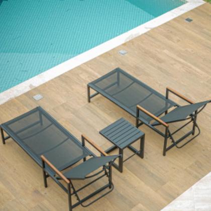Imagem de Kit 2 Chaise Espreguiçadeira de Piscina de Alumínio com Tela Sling, Cadeira com Encosto Regulável