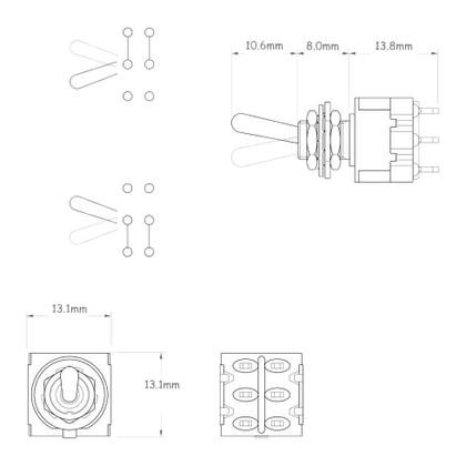 Imagem de KIT 2 Chave Mini toggle ON-OFF Guitarra 2 posicoes Ni 125-6A