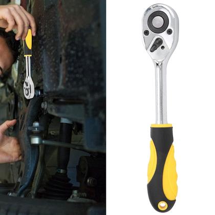 Imagem de Kit 2 Chaves Catraca Reversivel Emborrachada de 1/2" e 1/4" Reforçada Aço + Bits Soquetes e Extensor 29 Peças + Maleta