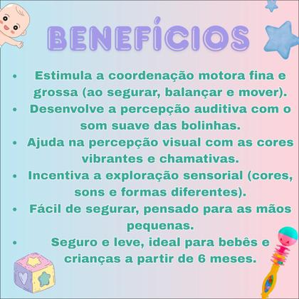 Imagem de Kit 2 chocalhos infantil para criança bebê som suave colorido divertido menino menina interativo