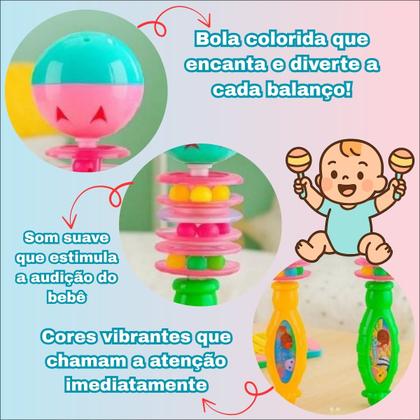 Imagem de Kit 2 chocalhos infantil para criança bebê som suave colorido divertido menino menina interativo