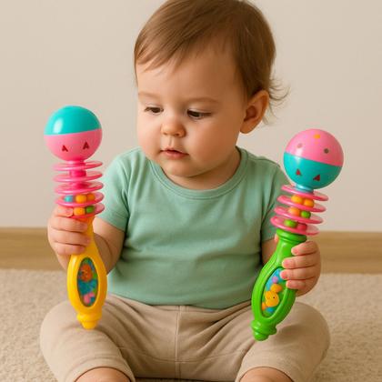 Imagem de Kit 2 chocalhos infantil para criança bebê som suave colorido divertido menino menina interativo