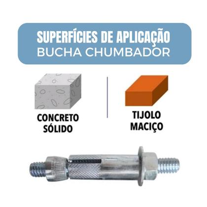 Imagem de Kit 2 Chumbador CB Parabolt Com Prisioneiro 3/8X80" Bucha Aço Fixação Tijolo Parede Concreto Travamento