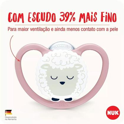 Imagem de Kit 2 Chupeta Nuk Space Silicone Glow Brilha no Escuro Tamanho 2 Menina Menino 6+ Meses Ovelha e Zebra Dia e Noite