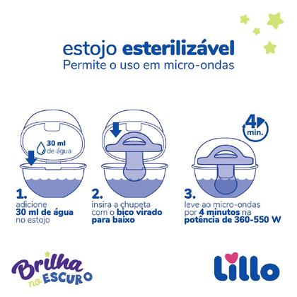Imagem de Kit 2 Chupetas 100% Silicone Calming Night Day 6m+  Rosa - Lillo