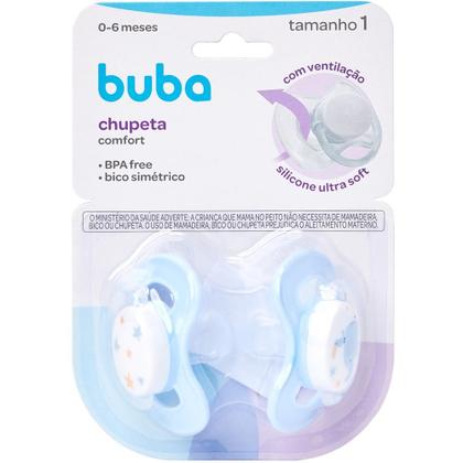 Imagem de Kit 2 Chupetas Buba Comfort Tam 1 Noturna Elefante Azul
