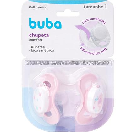 Imagem de Kit 2 Chupetas Buba Comfort Tam 1 Noturna Elefante Rosa