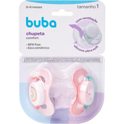 Imagem de Kit 2 Chupetas Buba Comfort Tam 1 Noturna Unicórnio Rosa