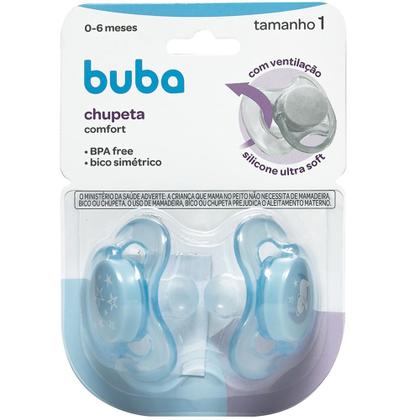 Imagem de Kit 2 Chupetas Buba Comfort Tam 1 Noturna Ursinhos Azul