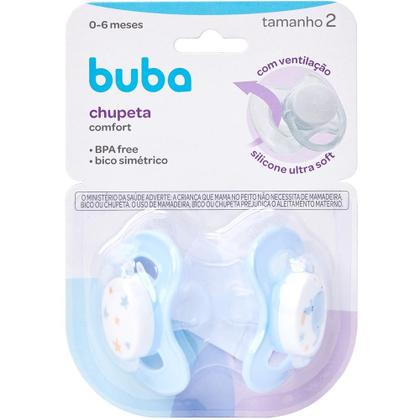 Imagem de Kit 2 Chupetas Buba Comfort Tam 2 Noturna Elefante Azul