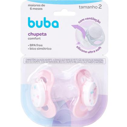 Imagem de Kit 2 Chupetas Buba Comfort Tam 2 Noturna Elefante Rosa