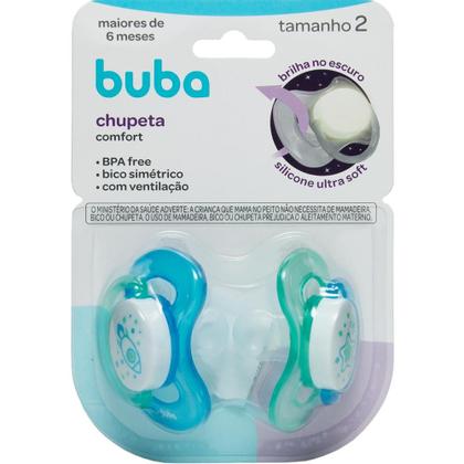Imagem de Kit 2 Chupetas Buba Comfort Tam 2 Noturna Foguete Azul