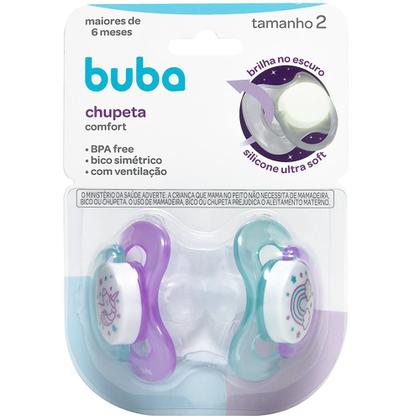 Imagem de Kit 2 Chupetas Buba Comfort Tam 2 Noturna Unicórnio Lilás