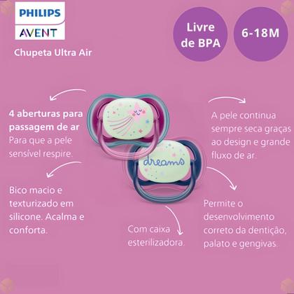 Imagem de Kit 2 Chupetas Philips Avent Dupla Ultra Air Nighttime 618m