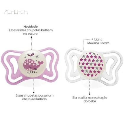 Imagem de Kit 2 Chupetas Physio Light 0 A 6M Baleia Rosa Chicco