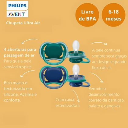 Imagem de Kit 2 Chupetas Ultra Air Dupla Azul Verde 6 a 18m Avent Menino