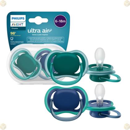 Imagem de Kit 2 Chupetas Ultra Air Dupla Azul Verde 6 a 18m Avent Menino