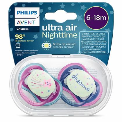Imagem de Kit 2 Chupetas Ultra Air Estrela e Dreams De 6-18 Meses Dupla Azul e Roxa Menina - Philips Avent