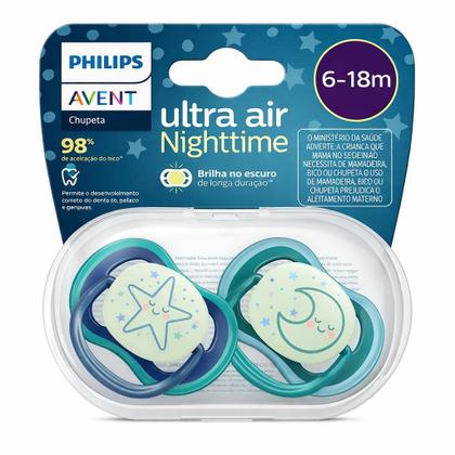 Imagem de Kit 2 Chupetas Ultra Air Noturna De 6-18 Meses Dupla Azul e Verde Infantil - Philips Avent