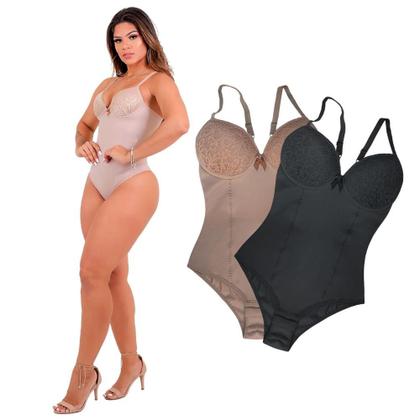 Imagem de kit 2 cinta modeladora feminina body com bojo aro e renda alta compressão reforçada