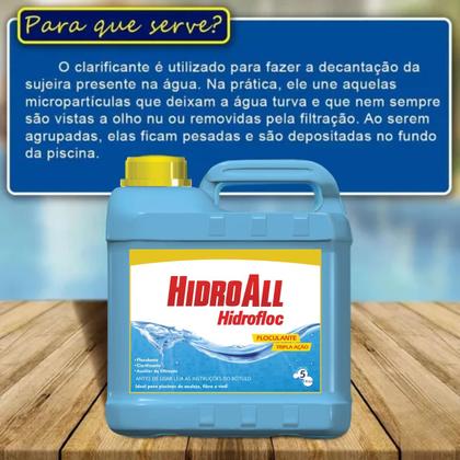 Imagem de Kit 2 Clarificante Hidrofloc E 2 Algicida Choque 5L Hidroall