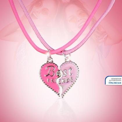 Imagem de kit 2 colares best friend amizade + pingente coração presente menina Qualidade Premium rosa moda ajustavel
