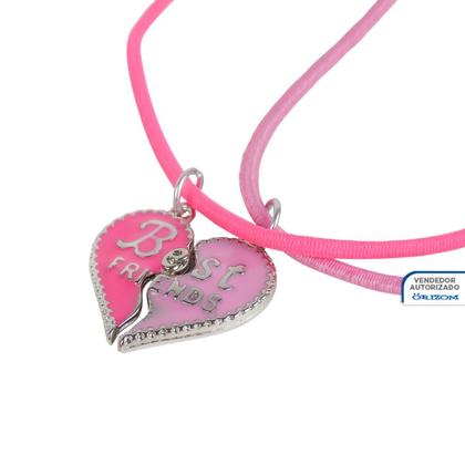 Imagem de kit 2 colares best friend amizade + pingente coração presente menina Qualidade Premium rosa moda ajustavel