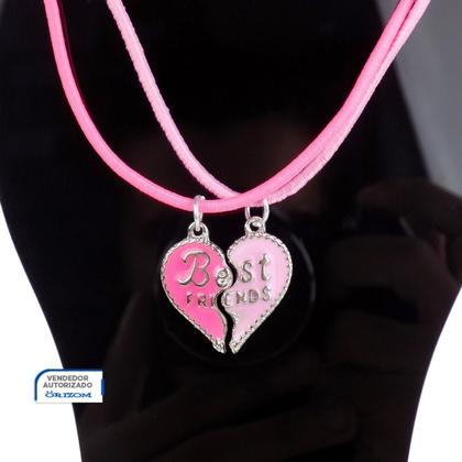 Imagem de kit 2 colares best friend amizade + pingente coração presente menina Qualidade Premium rosa moda ajustavel