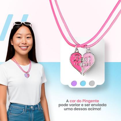 Imagem de kit 2 colares best friend amizade + pingente coração presente menina Qualidade Premium rosa moda ajustavel