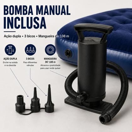 Imagem de Kit 2 Colchão Inflável Solteiro Camping + Bomba Ar Manual