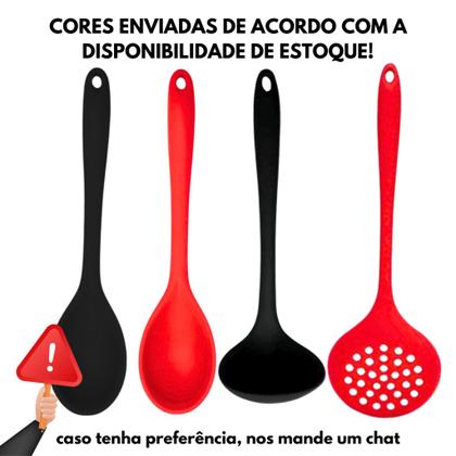 Imagem de Kit 2 Colher Arroz E 1 Concha Feijão Caldo E 1 Escumadeira Universal Silicone Panelas Teflon