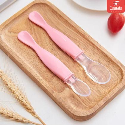 Imagem de Kit 2 Colheres para Bebê Rosa Alimentação Segura Castela