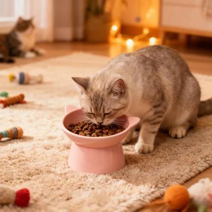 Imagem de Kit 2 comedouro bebedouro elevado ergonômico para gatos e cães 300ml