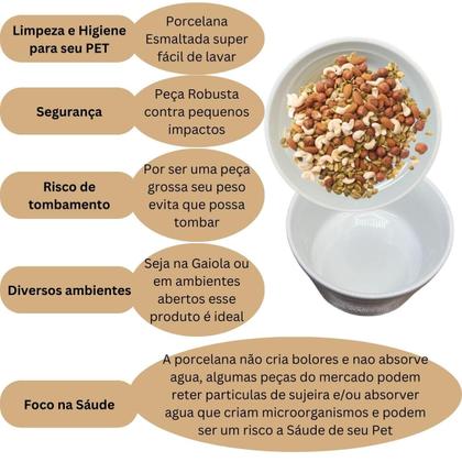 Imagem de Kit 2 Comedouros de porcelana para aves passaros 1000mL Duravel de fácil limpeza com estabilidade térmica e não procria bactérias e fungos como os de plastico, dificil de tombar