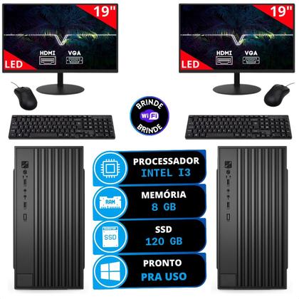 Imagem de Kit 2 Computadores Completos Intel I3 8gb Ssd 480gb Dois Monitores