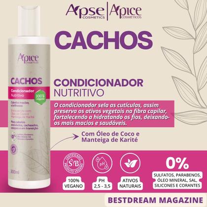 Imagem de Kit 2 Condicionador Nutritivo Cachos Apice Vegano Cabelo Sem Sulfato 300ml