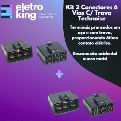 Imagem de Kit 2 Conectores 6 Vias C/ Trava Technoise Som Automotivo