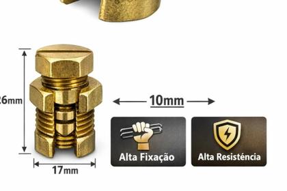 Imagem de Kit 2 Conectores Split Bolt Parafuso Fendido Para Cabo e Fio 10mm