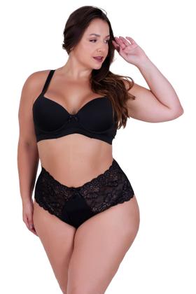 Imagem de Kit 2 Conj. de Lingerie Plus Size Sutiã Reforçado e Calcinha Renda - c15 KIT 2 PAULA PRETO E LILÁS