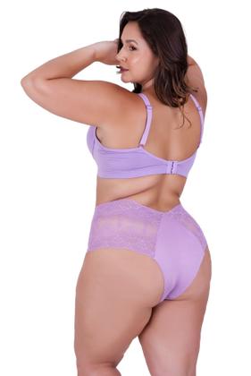 Imagem de Kit 2 Conj. de Lingerie Plus Size Sutiã Reforçado e Calcinha Renda - c15 KIT 2 PAULA PRETO E LILÁS