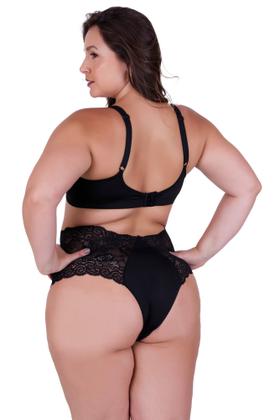 Imagem de Kit 2 Conj. de Lingerie Plus Size Sutiã Reforçado e Calcinha Renda - c15 KIT 2 PAULA PRETO E LILÁS