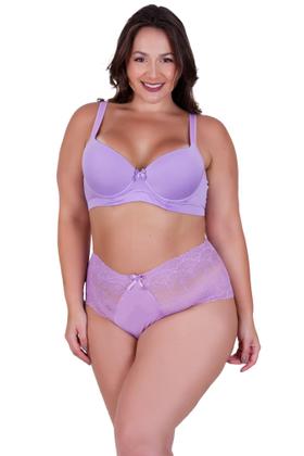 Imagem de Kit 2 Conj. de Lingerie Plus Size Sutiã Reforçado e Calcinha Renda - c15 KIT 2 PAULA PRETO E LILÁS